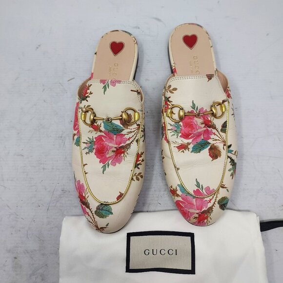 Gucci Princetown Rose Floral Cream Mule Slide - Picture 1 of 9